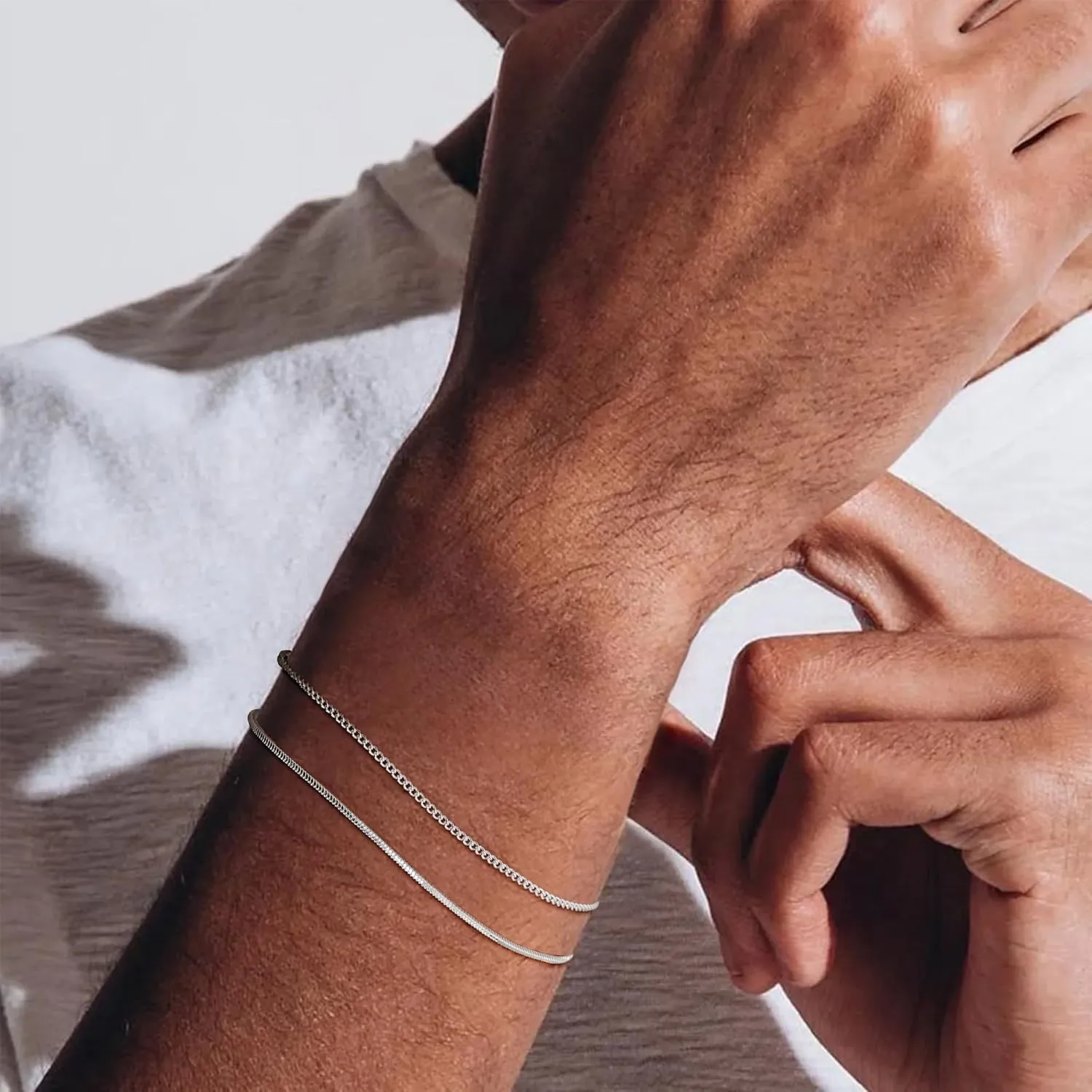 Moodear Gifts for Dad from Daughter Wife Son Stack 6.5-9inch Mens Bracelet Set - Dainty 925 Sterling Silver Cuban Link Snake Rope Figaro Chain Bracelets for Men Trendy Jewelry