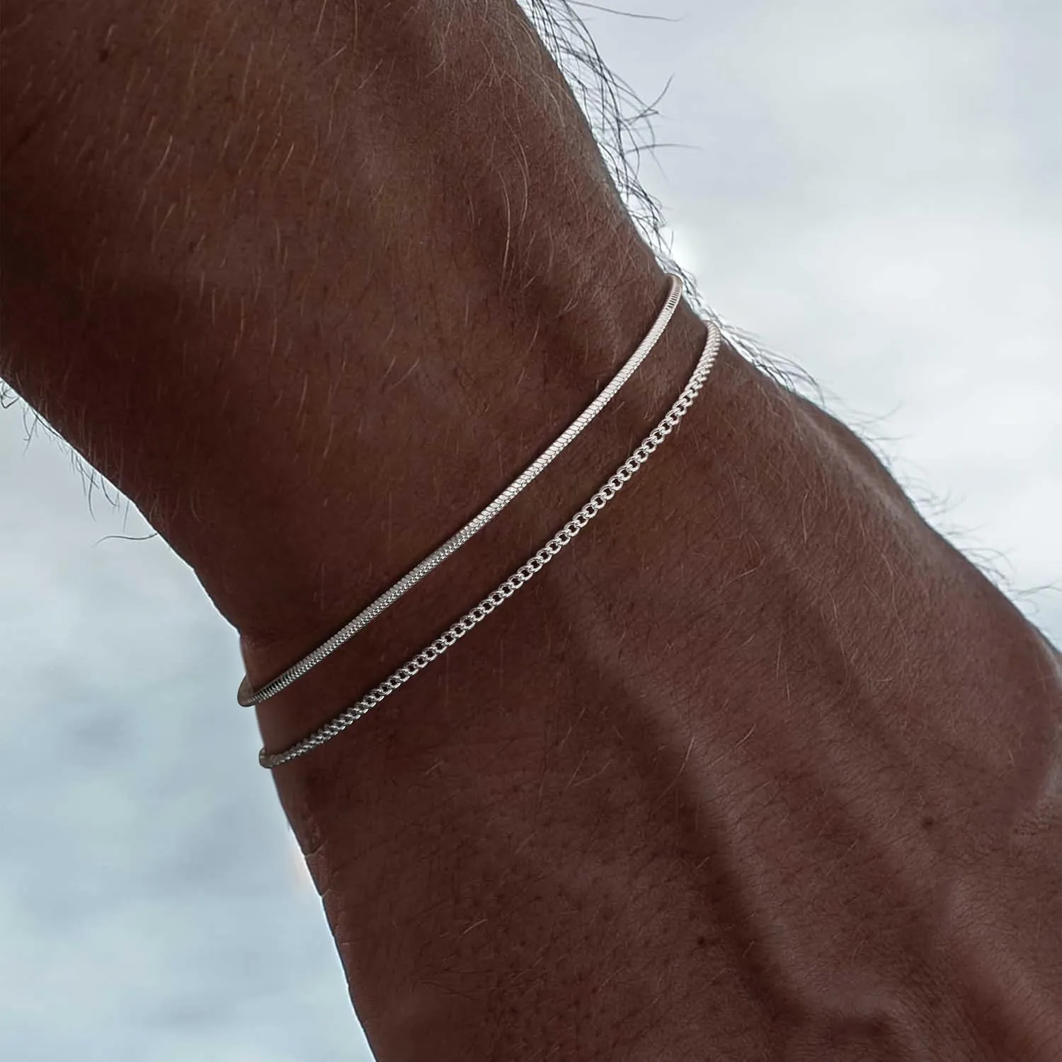 Moodear Gifts for Dad from Daughter Wife Son Stack 6.5-9inch Mens Bracelet Set - Dainty 925 Sterling Silver Cuban Link Snake Rope Figaro Chain Bracelets for Men Trendy Jewelry