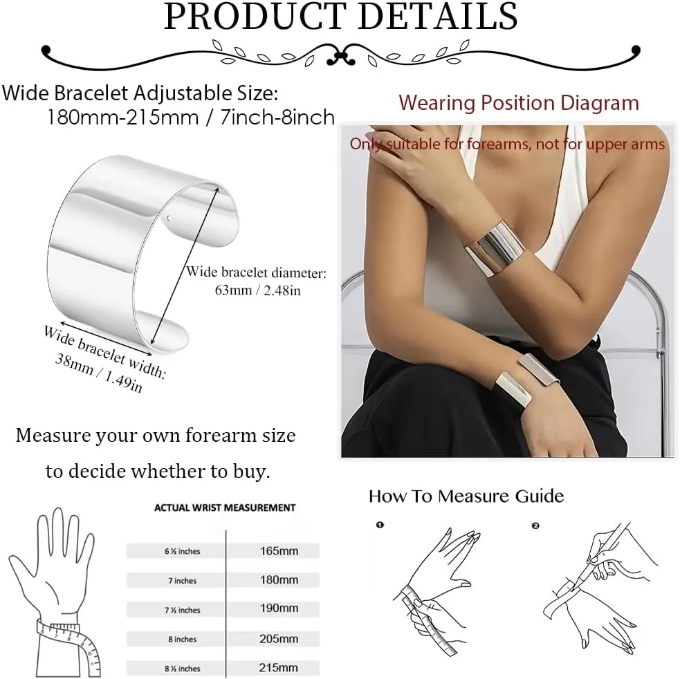 MOZAKA 2 Pcs Cuff Bangle Bracelet for Women Wide Open Cuff Bracelets Gold Sliver Wrist Cuff Wrap Bracelets Adjustable