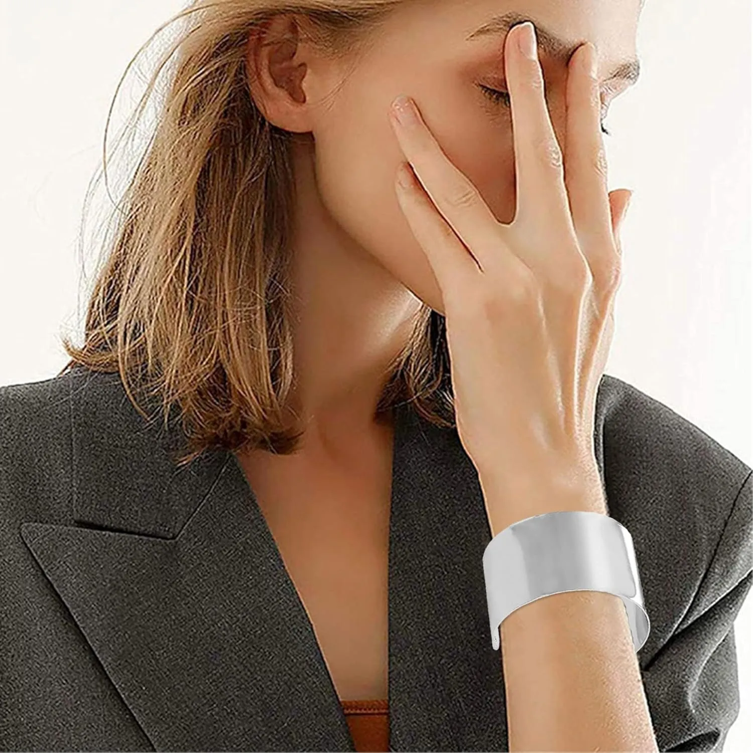MOZAKA 2 Pcs Cuff Bangle Bracelet for Women Wide Open Cuff Bracelets Gold Sliver Wrist Cuff Wrap Bracelets Adjustable