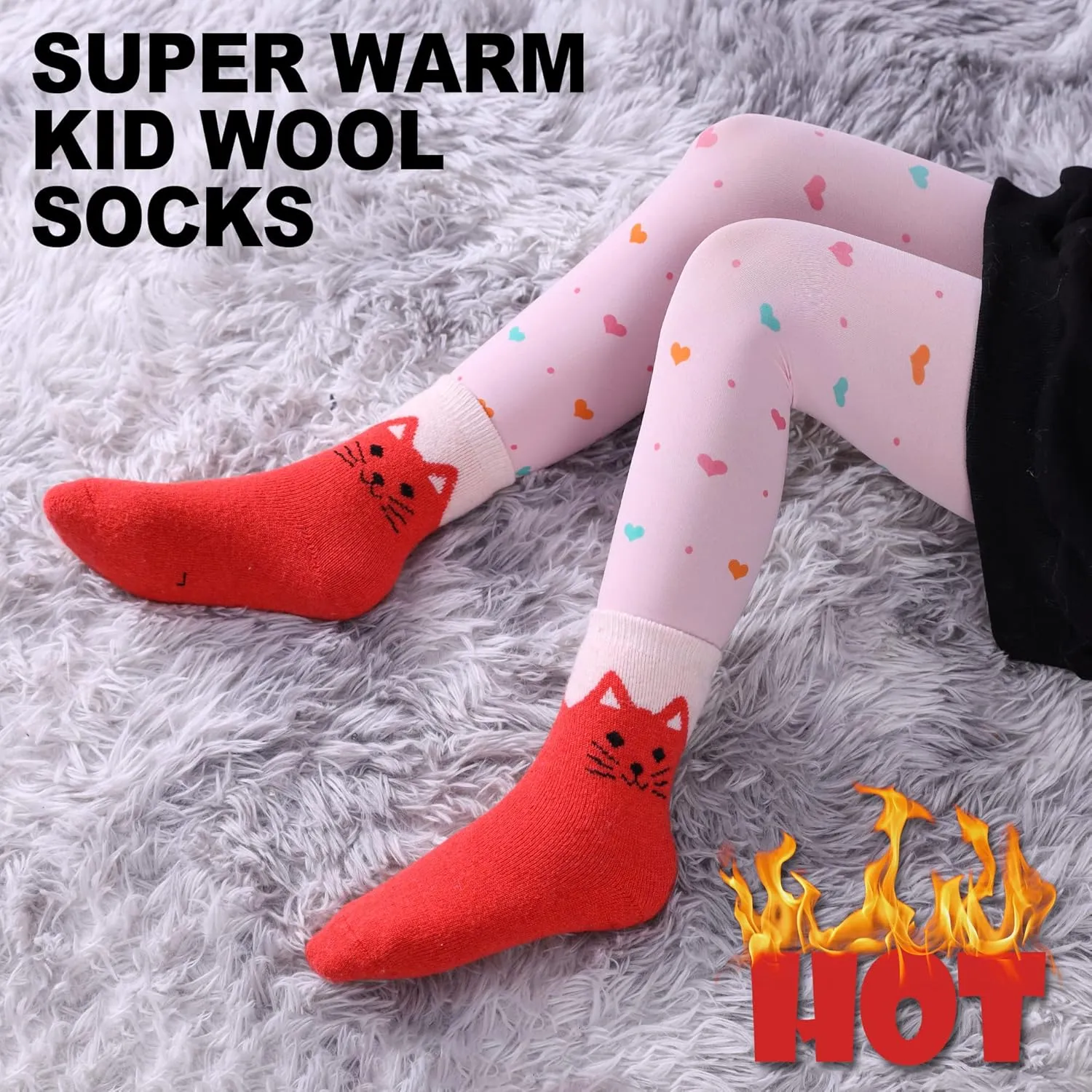 MQELONG Wool Socks for Kids Boys Girls Winter Warm Wool Hiking Thick Boot Cozy Crew Socks 6 Pairs