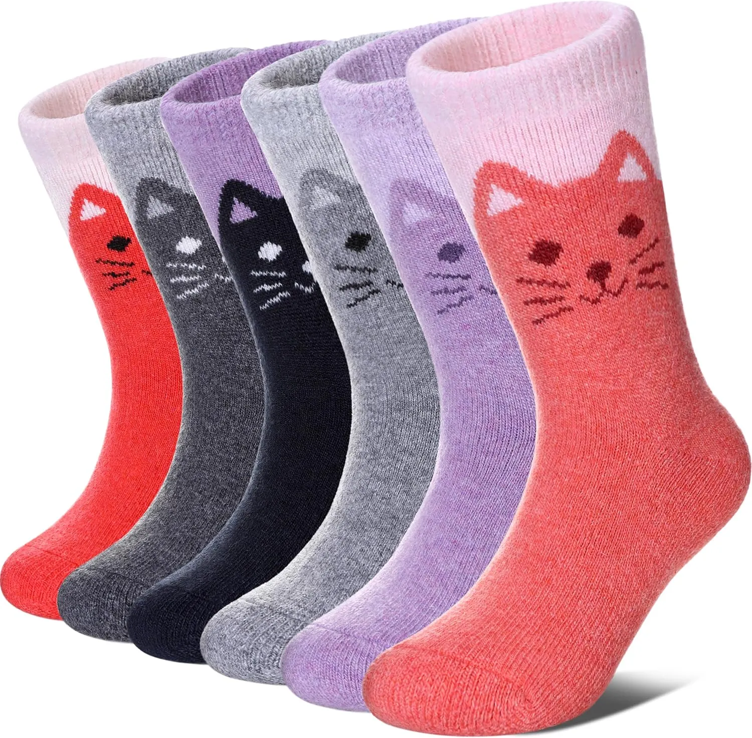 MQELONG Wool Socks for Kids Boys Girls Winter Warm Wool Hiking Thick Boot Cozy Crew Socks 6 Pairs