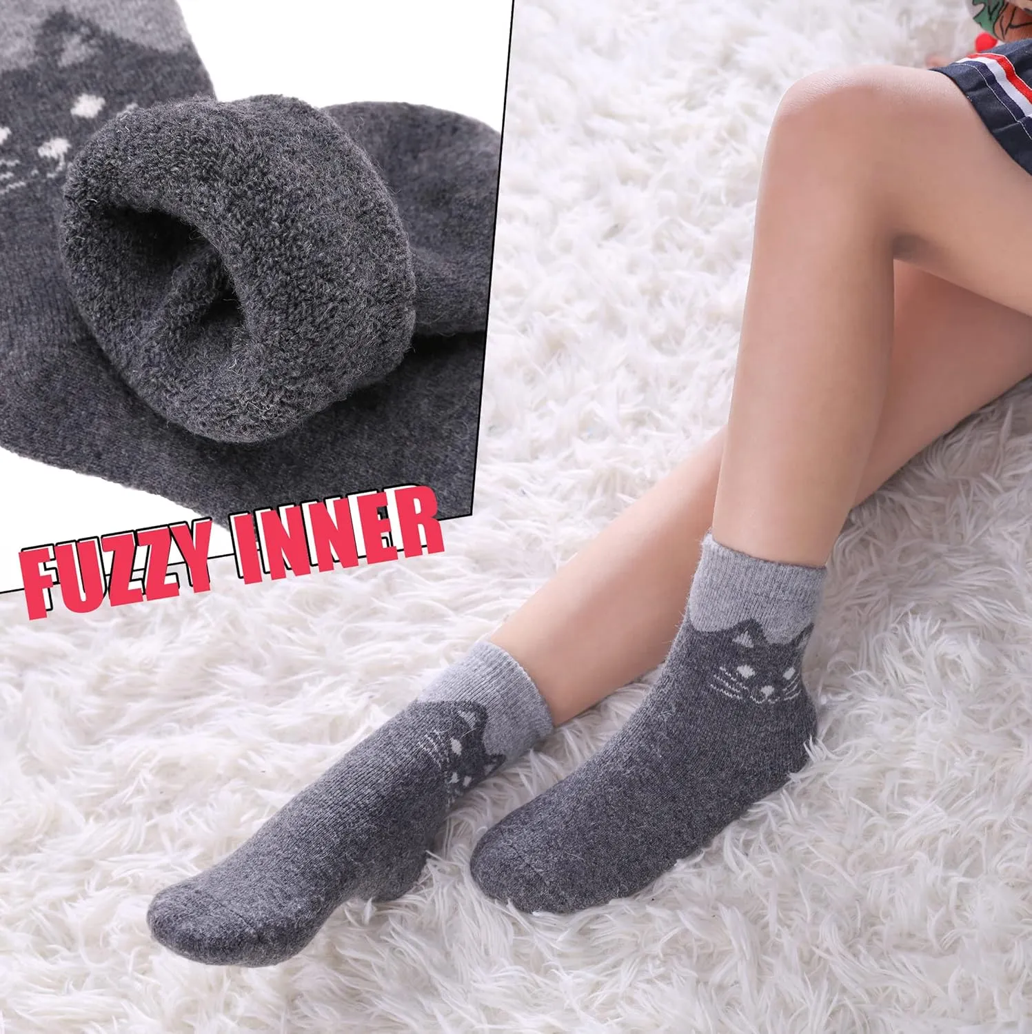 MQELONG Wool Socks for Kids Boys Girls Winter Warm Wool Hiking Thick Boot Cozy Crew Socks 6 Pairs