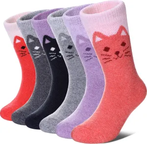 MQELONG Wool Socks for Kids Boys Girls Winter Warm Wool Hiking Thick Boot Cozy Crew Socks 6 Pairs
