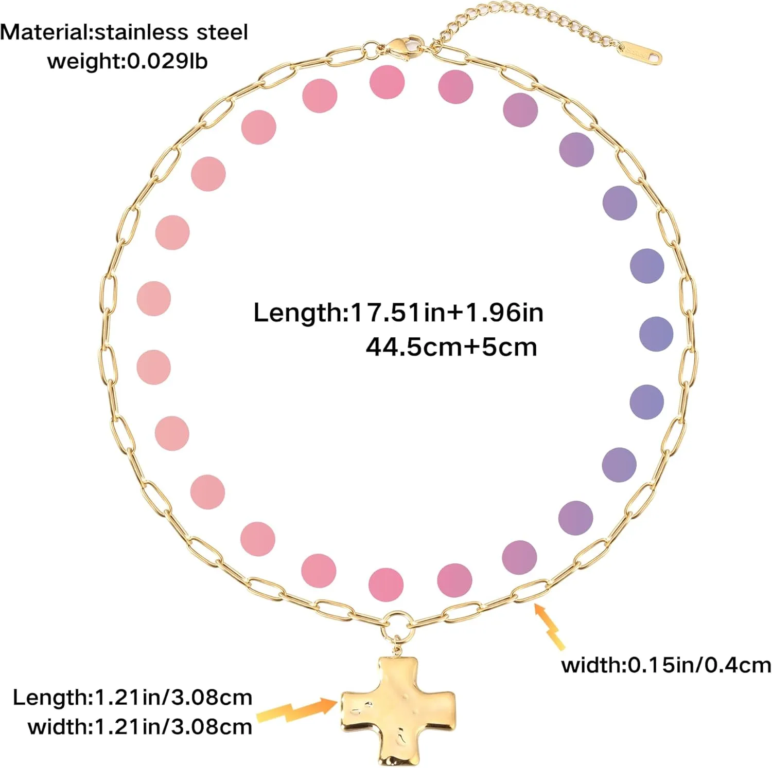 MQV Chunky Statement Gold Hammered Bold Cross Necklace Thick Chain Vintage Chain Pendant Jewelry