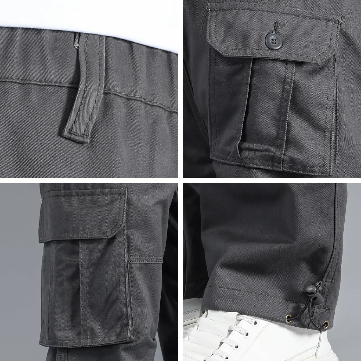 Mylldey Mens Cargo Pants Classic Fit Pants Cotton Mens Work Pants Casual Elastic Waist Men Pants 6 Pcckets