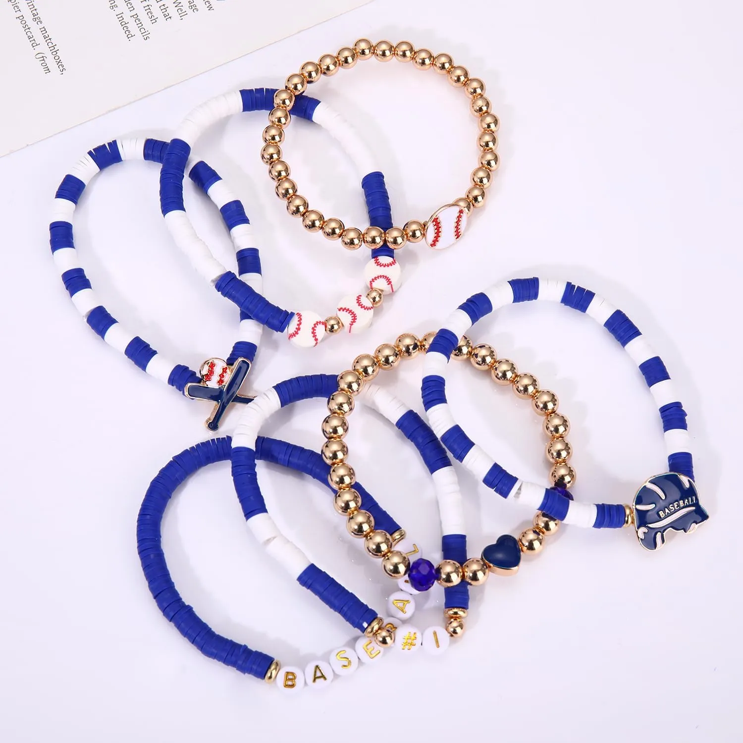 NVENF Baseball Bracelets for Women Stackable Orange Navy Game Day Heishi Bracelets Preppy Friendship Sports Bracelet Softball Baseball Jewelry Accessories Party Favors Gifts