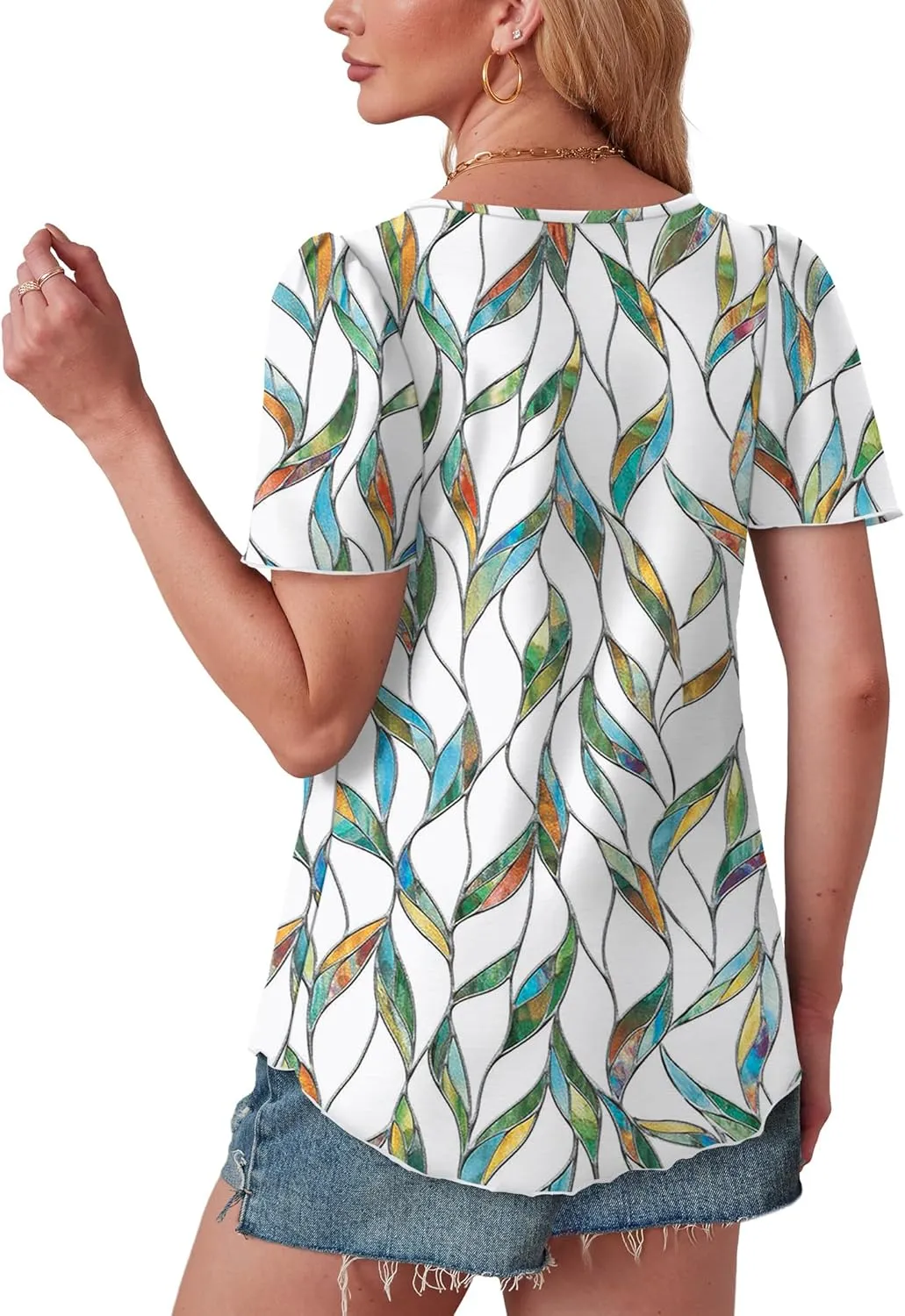 OFEEFAN Womens T Shirts Loose Fit Scooped Neck Short Sleeve Blouses Dressy Casual Summer Tops