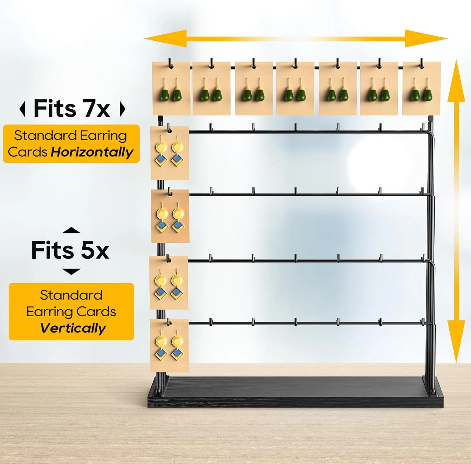 ORLESS Jewelry Display for Vendors, Earring Display Stand for Selling, Necklace Display Holder for Selling, Earring Cards Organizer for Bracelets, Rings, Jewelry Towers, Black (35 Hooks)