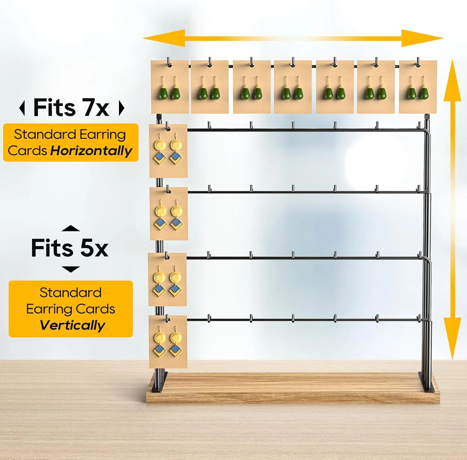 ORLESS Jewelry Display for Vendors, Earring Display Stand for Selling, Necklace Display Holder for Selling, Earring Cards Organizer for Bracelets, Rings, Jewelry Towers, Original Wood (35 Hooks)