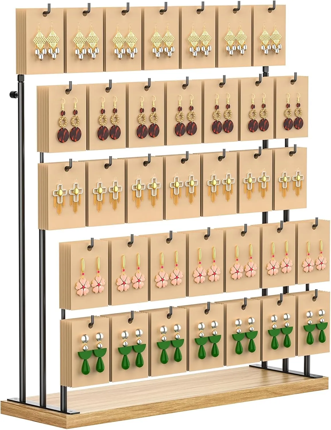 ORLESS Jewelry Display for Vendors, Earring Display Stand for Selling, Necklace Display Holder for Selling, Earring Cards Organizer for Bracelets, Rings, Jewelry Towers, Original Wood (35 Hooks)