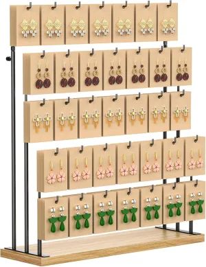 ORLESS Jewelry Display for Vendors, Earring Display Stand for Selling, Necklace Display Holder for Selling, Earring Cards Organizer for Bracelets, Rings, Jewelry Towers, Original Wood (35 Hooks)