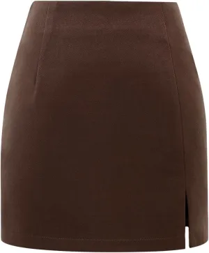 Plaid Mini Skirts for Womens High Waisted Fall Winter Wool Bodycon Pencil Skirts with Slit