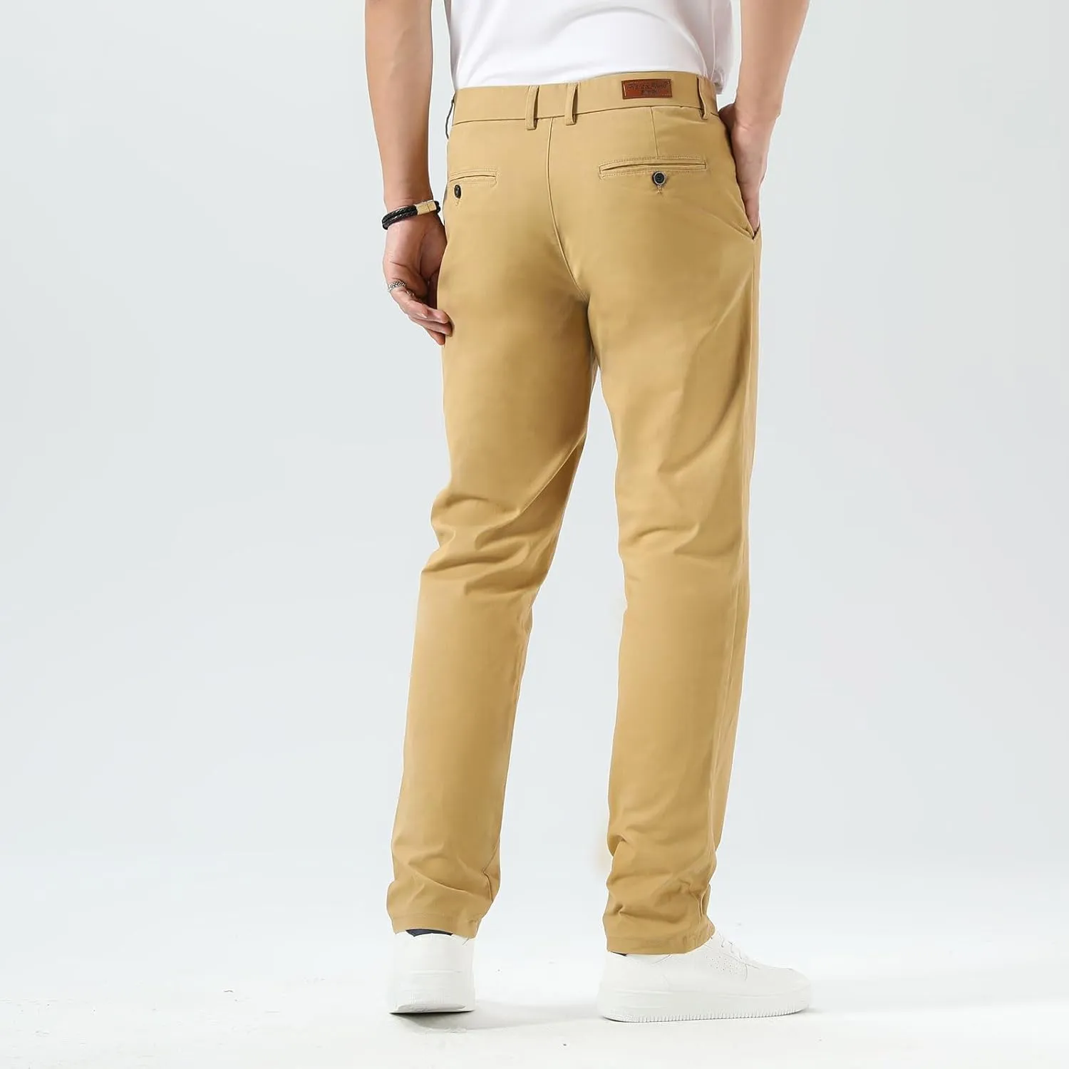Plaid&Plain Mens Slim Fit Khaki Pants Mens Tapered Chino Pants