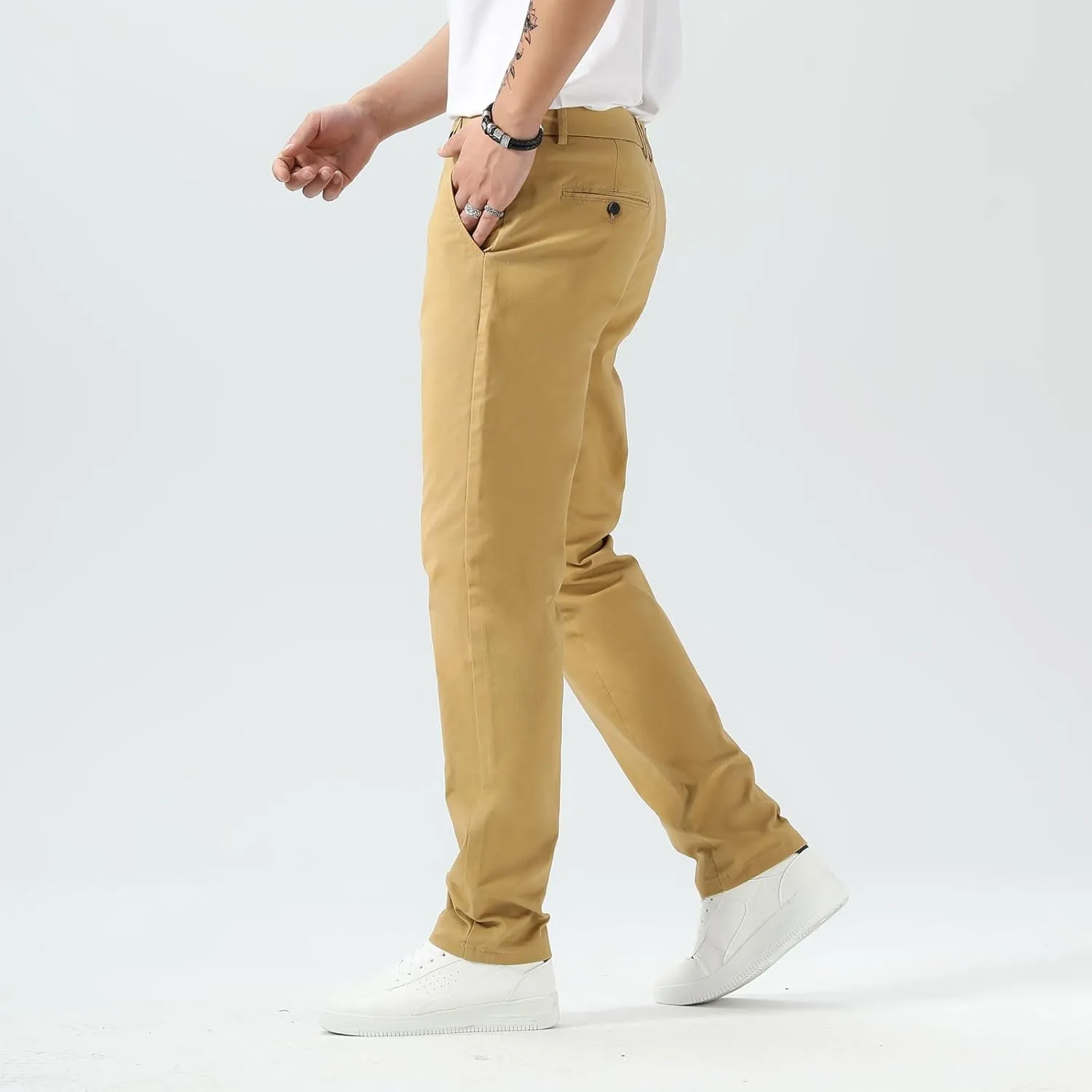 Plaid&Plain Mens Slim Fit Khaki Pants Mens Tapered Chino Pants