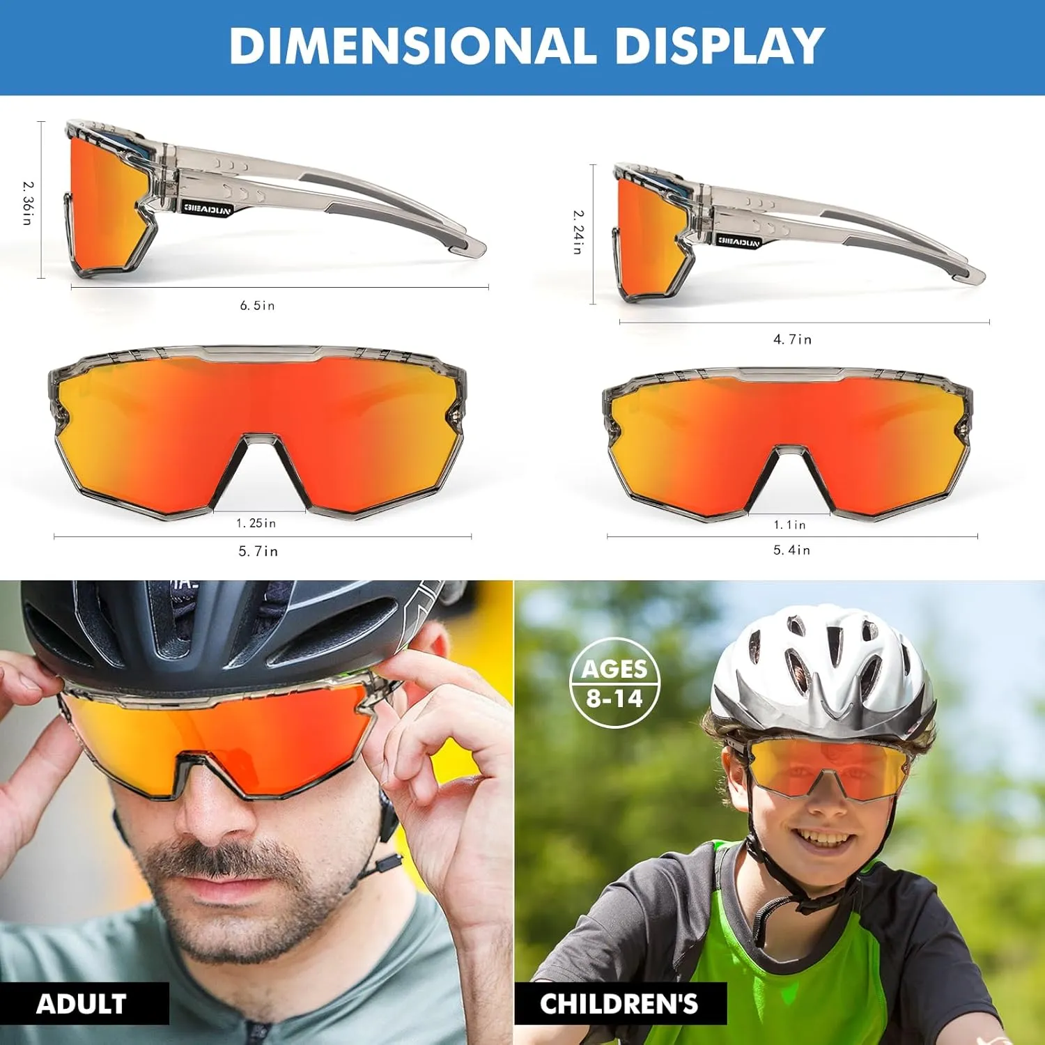 Polarized Glasses Kids Youth Baseball Sunglasses Adult Men Women Cycling Goggles with 3 lenses,Fishing,Ski Golf