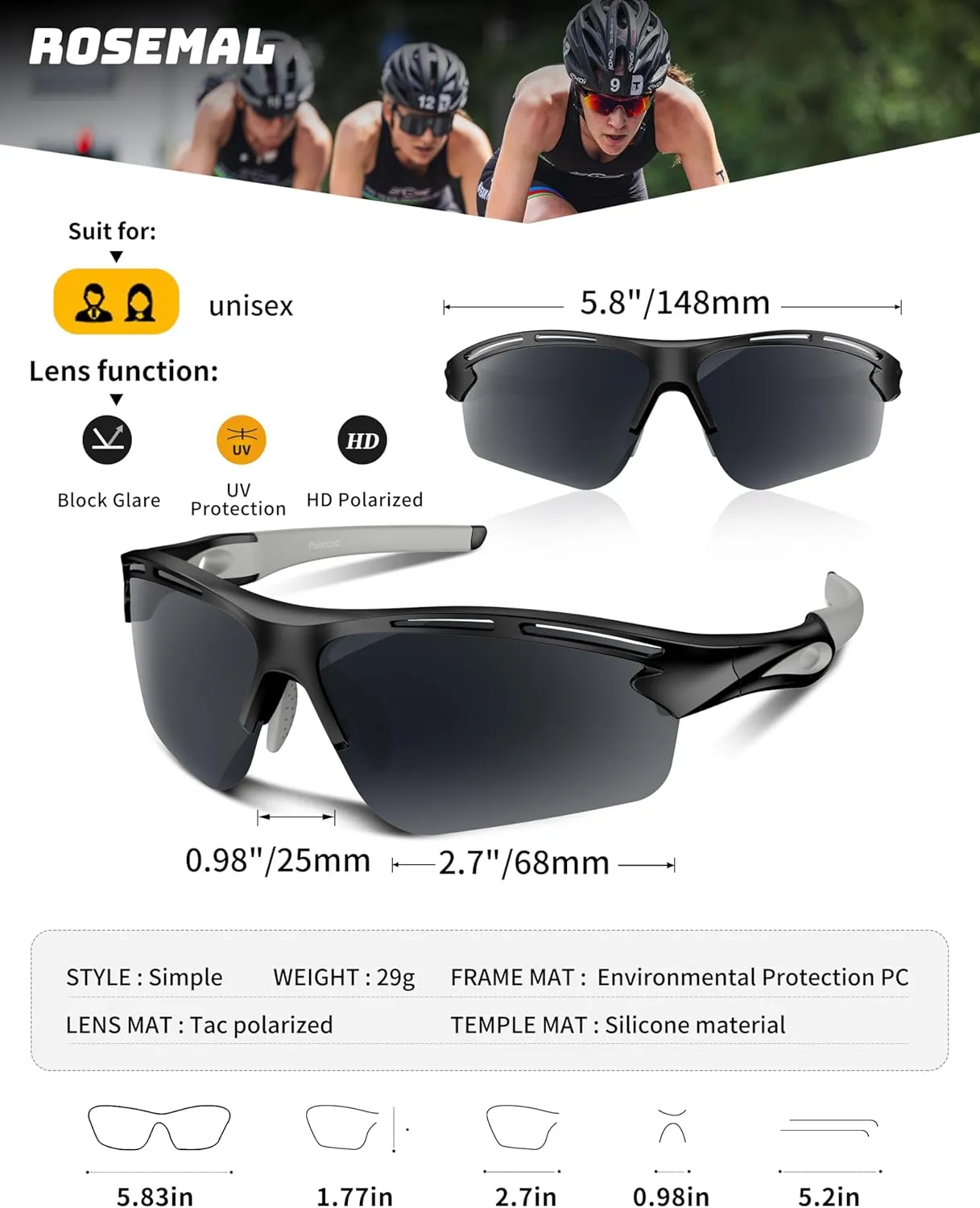 Polarized Sports Sunglasses for Men Women Youth Baseball Running Cycling Driving Fishing Tennis Golf Motor TAC UV400 TR90