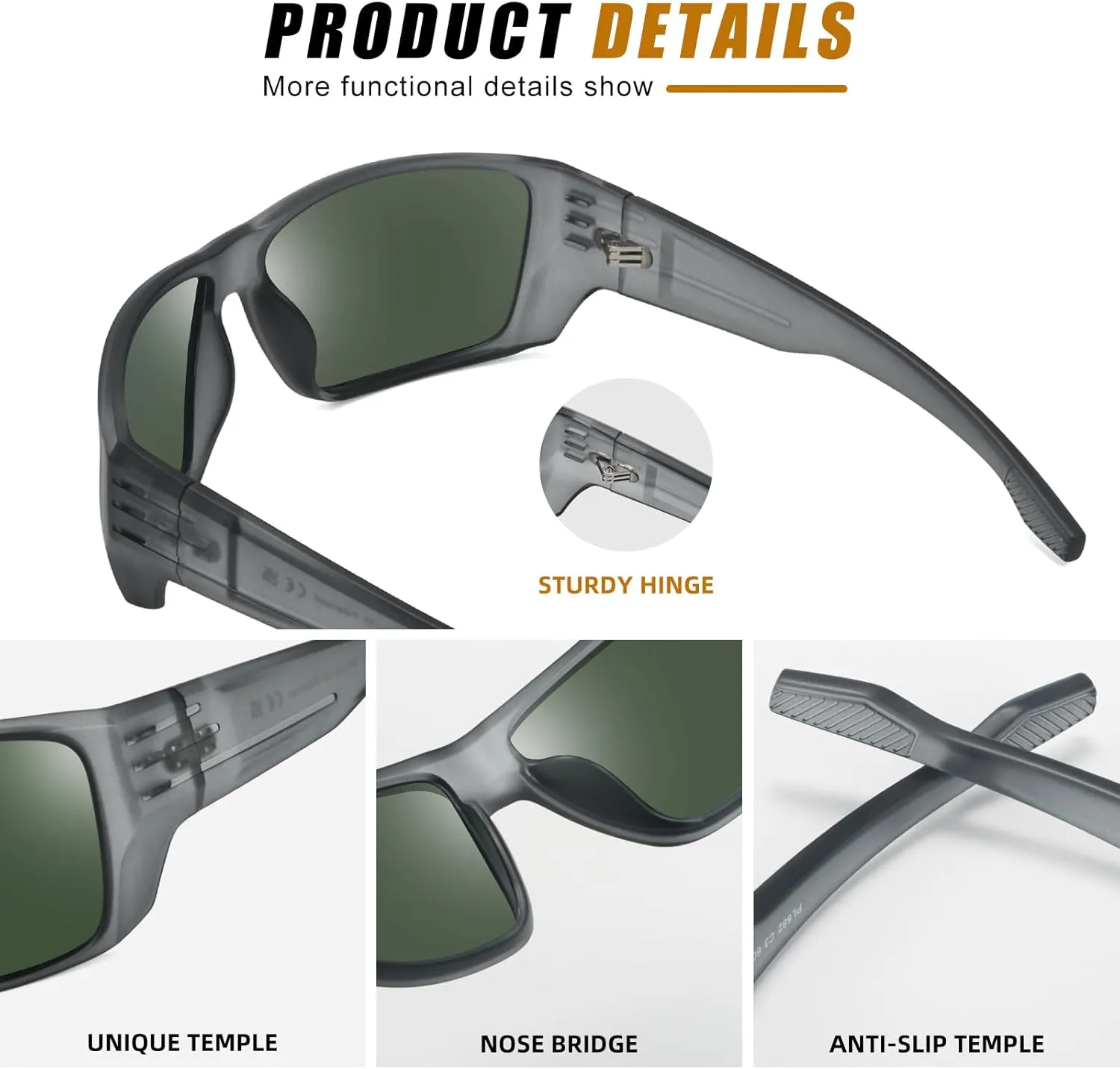 Polarized Sports Sunglasses for Men Women,Square Frame Cycling Fishing Wrap Around Sunglasses UV400 Protection