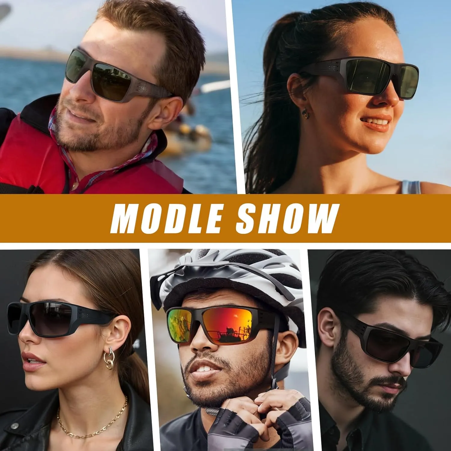 Polarized Sports Sunglasses for Men Women,Square Frame Cycling Fishing Wrap Around Sunglasses UV400 Protection