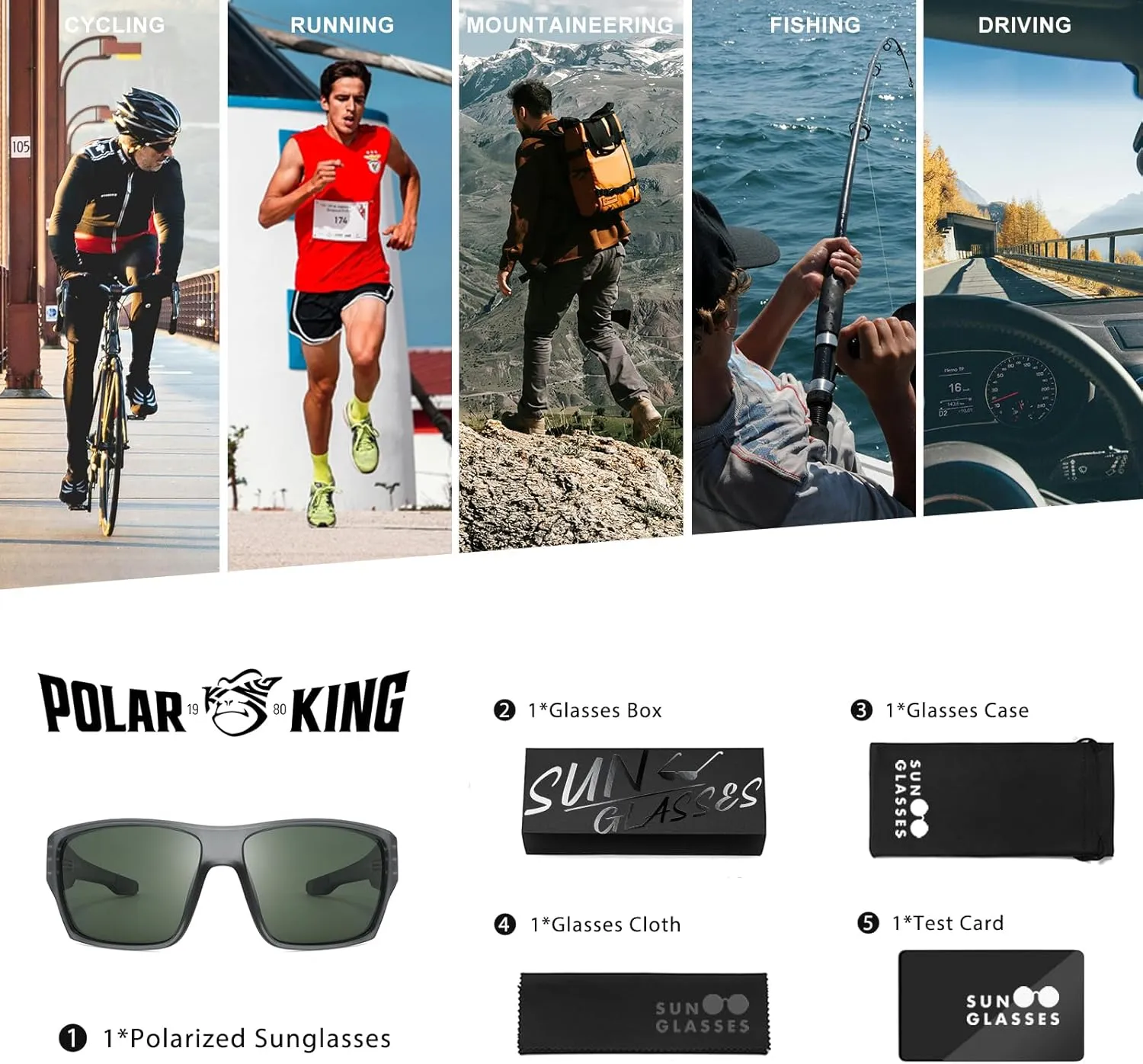 Polarized Sports Sunglasses for Men Women,Square Frame Cycling Fishing Wrap Around Sunglasses UV400 Protection