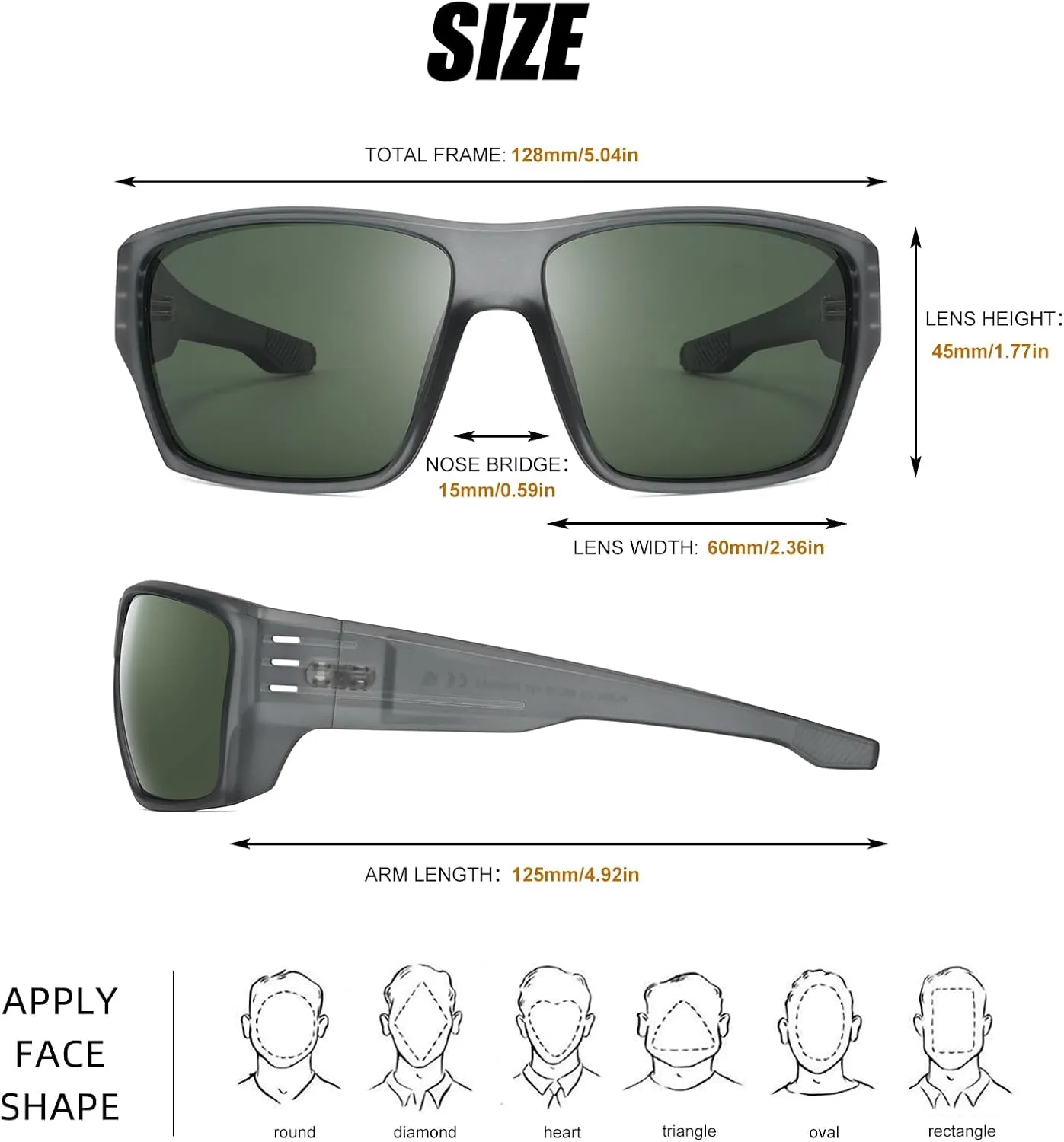 Polarized Sports Sunglasses for Men Women,Square Frame Cycling Fishing Wrap Around Sunglasses UV400 Protection