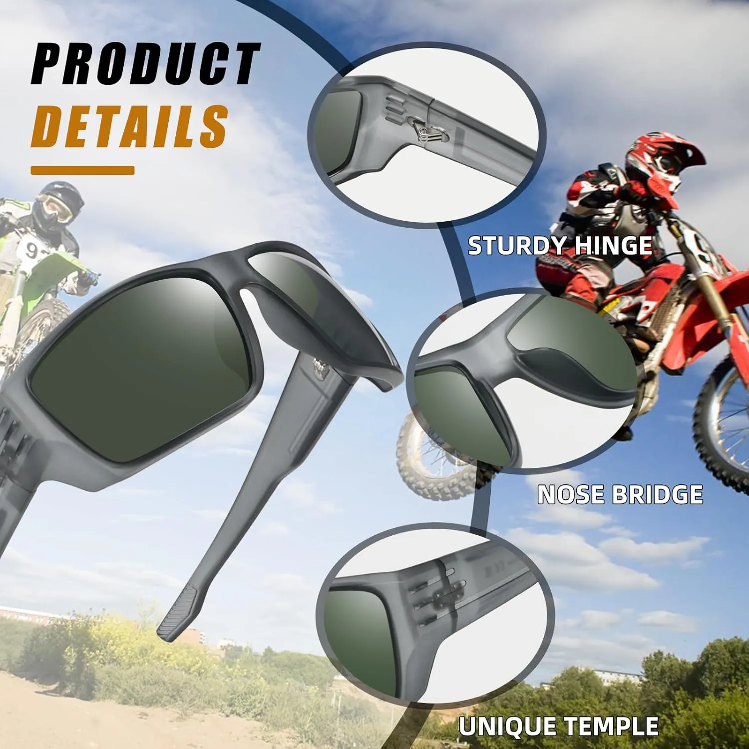 Polarized Sports Sunglasses for Men Women,Square Frame Cycling Fishing Wrap Around Sunglasses UV400 Protection