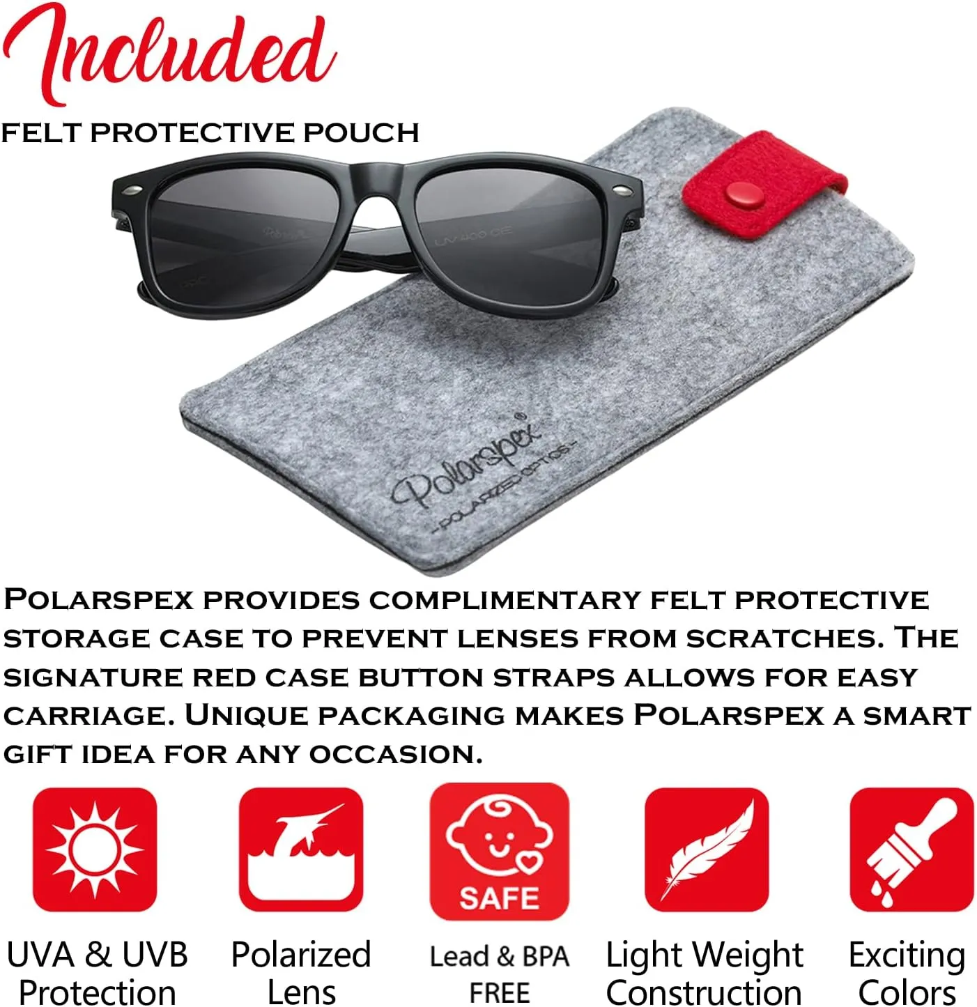 PolarSpex Toddler Sunglasses UV Protection  Unbreakable Kids Polarized Sunglasses with Case for Boys & Girls age 2-8
