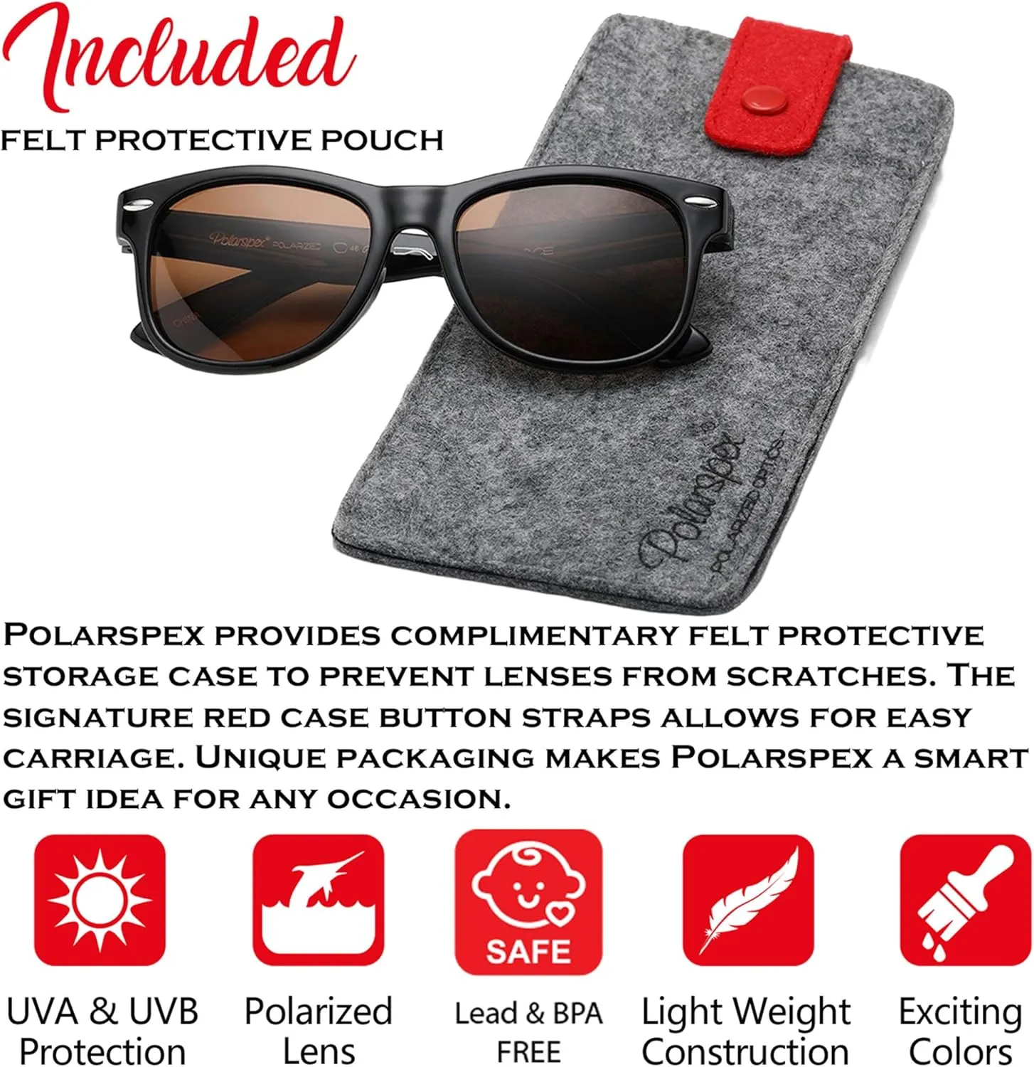 PolarSpex Toddler Sunglasses UV Protection  Unbreakable Kids Polarized Sunglasses with Case for Boys & Girls age 2-8