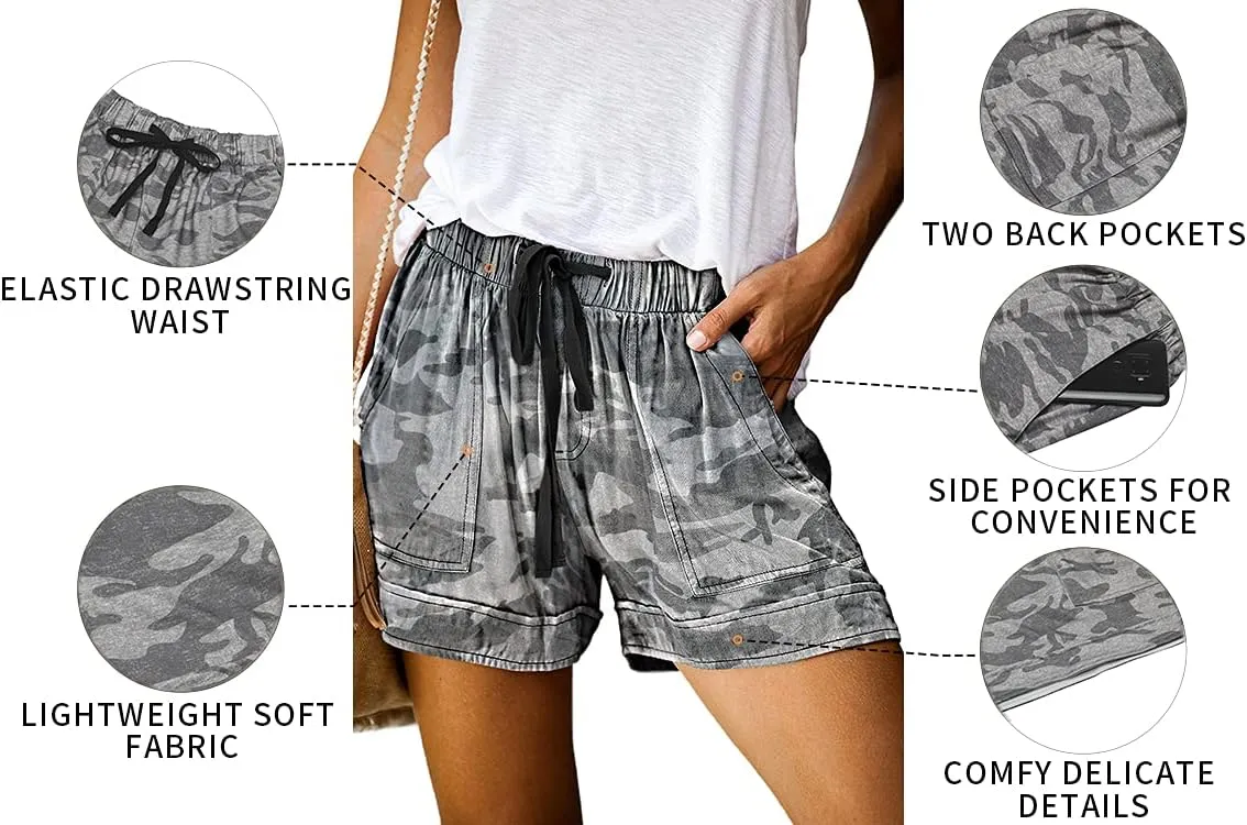 QUEEN PLUS Womens Casual Shorts Comfy Elastic Waist Drawstring Pocket Shorts Pants