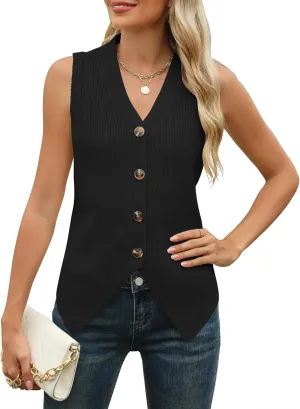 Rapbin Womens Sweater Vest Button Down Sleeveless V Neck Tank Tops 2024 Fashion Trendy