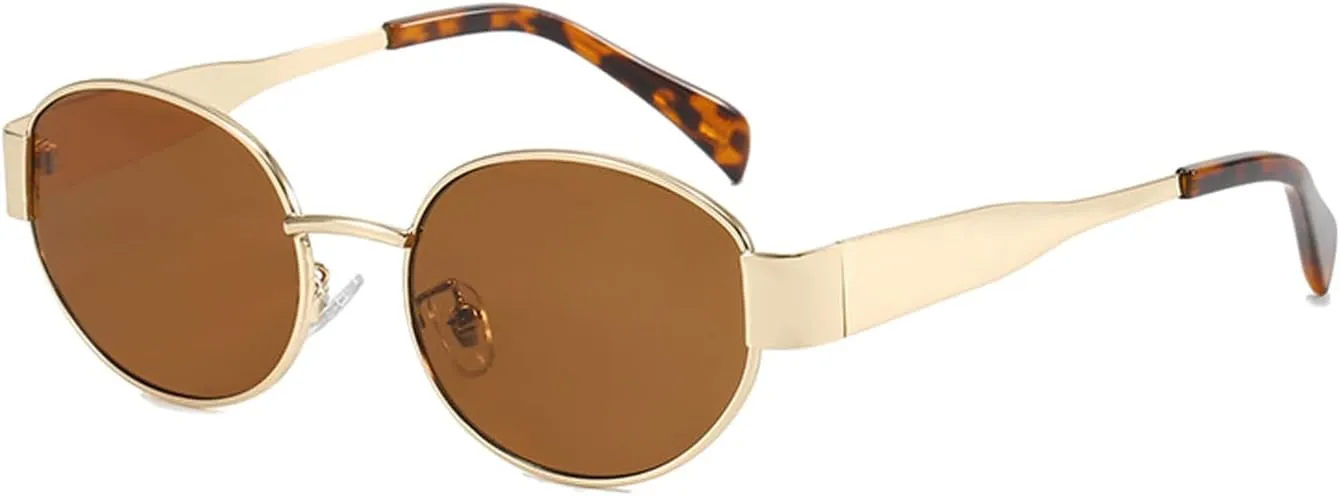 Retro Oval Sunglasses for Women,Trendy Sun Glasses Cool Vintage Gold Sunglasses Womens 90s UV400 Shades