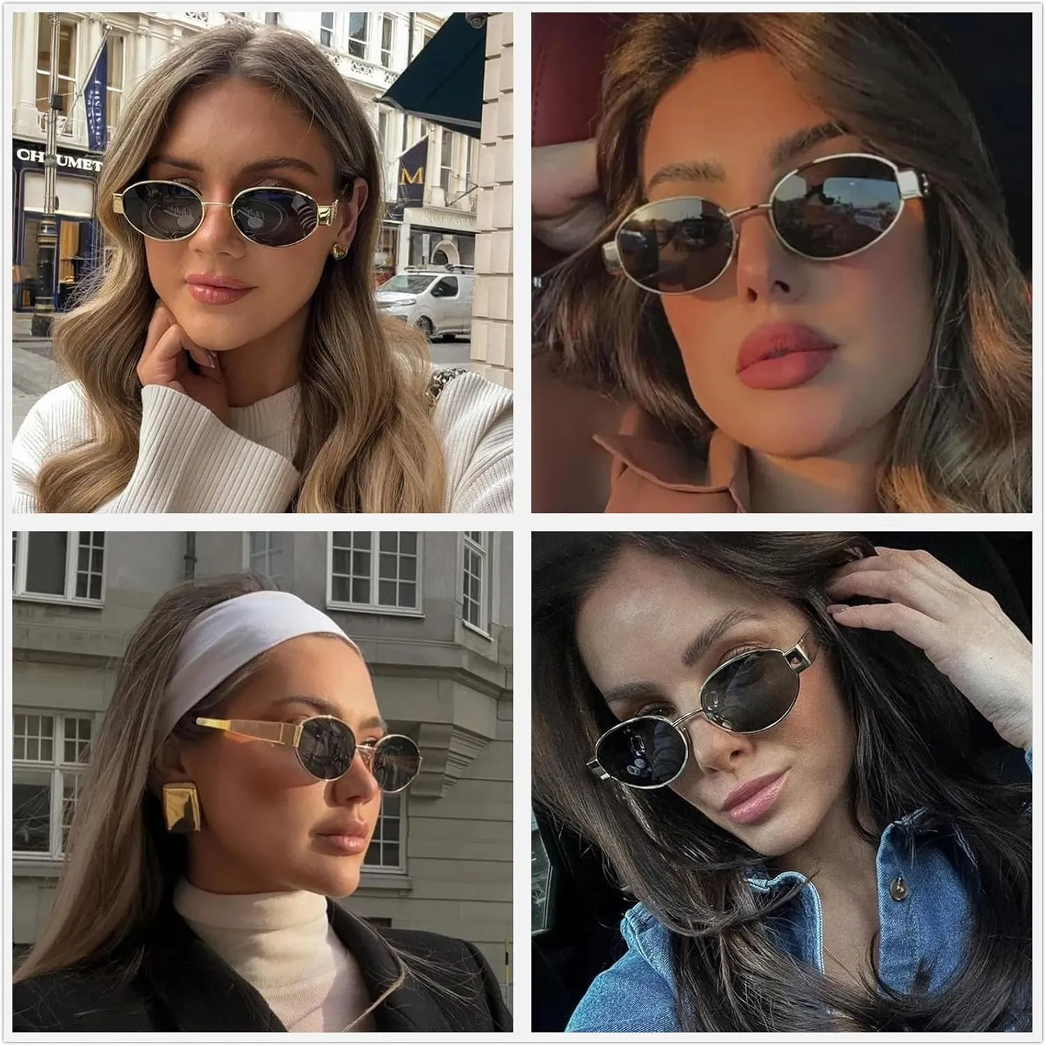 Retro Oval Sunglasses for Women,Trendy Sun Glasses Cool Vintage Gold Sunglasses Womens 90s UV400 Shades