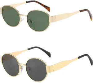 Retro Oval Sunglasses for Women,Trendy Sun Glasses Cool Vintage Gold Sunglasses Womens 90s UV400 Shades