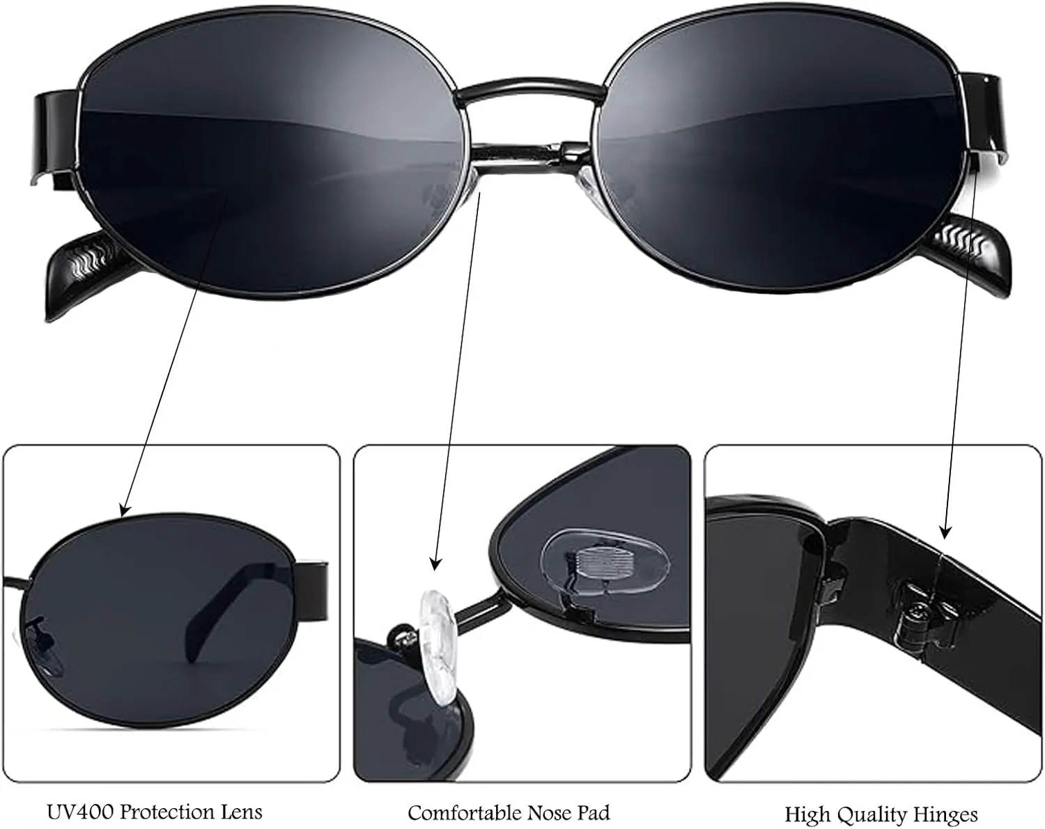 Retro Oval Sunglasses for Women,Trendy Sun Glasses Cool Vintage Gold Sunglasses Womens 90s UV400 Shades