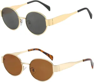 Retro Oval Sunglasses for Women,Trendy Sun Glasses Cool Vintage Gold Sunglasses Womens 90s UV400 Shades