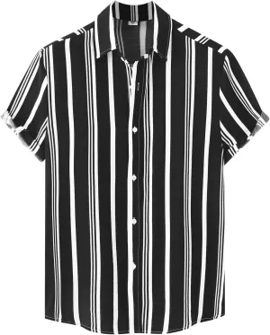RTRDE Men's Shirt Casual Stylish Short Sleeve Button Down Striped Summer Beach Dress Shirts, M-3XL