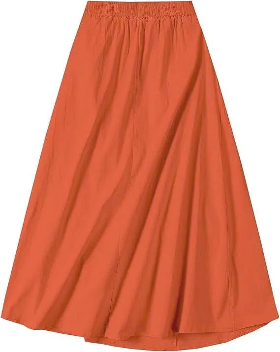SANGTREE Women's Casual Cotton Linen Skirts with Pockets