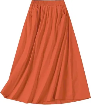SANGTREE Women's Casual Cotton Linen Skirts with Pockets