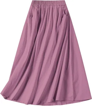 SANGTREE Women's Casual Cotton Linen Skirts with Pockets