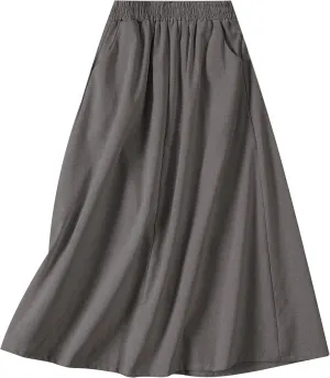 SANGTREE Women's Casual Cotton Linen Skirts with Pockets