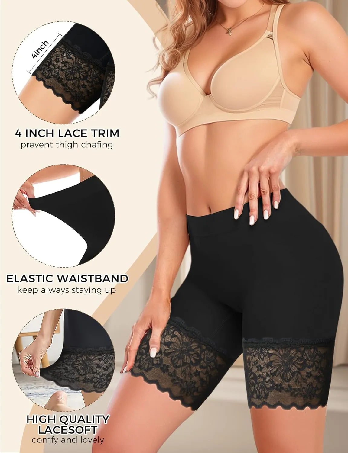 Seamless Slip Shorts for Under Dresses Anti Chafing Shorts Womens Bike Shorts for Yoga Workout
