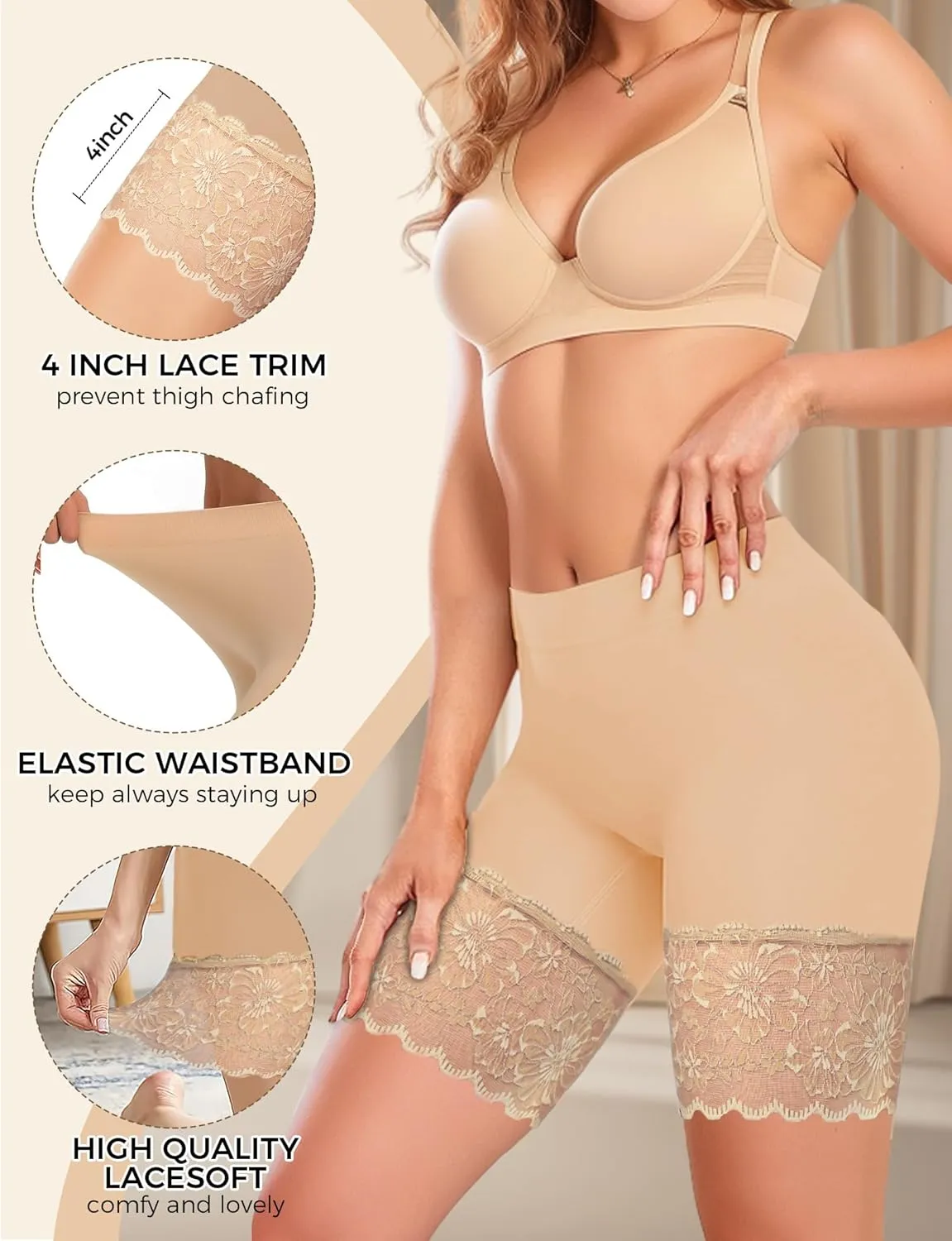 Seamless Slip Shorts for Under Dresses Anti Chafing Shorts Womens Bike Shorts for Yoga Workout