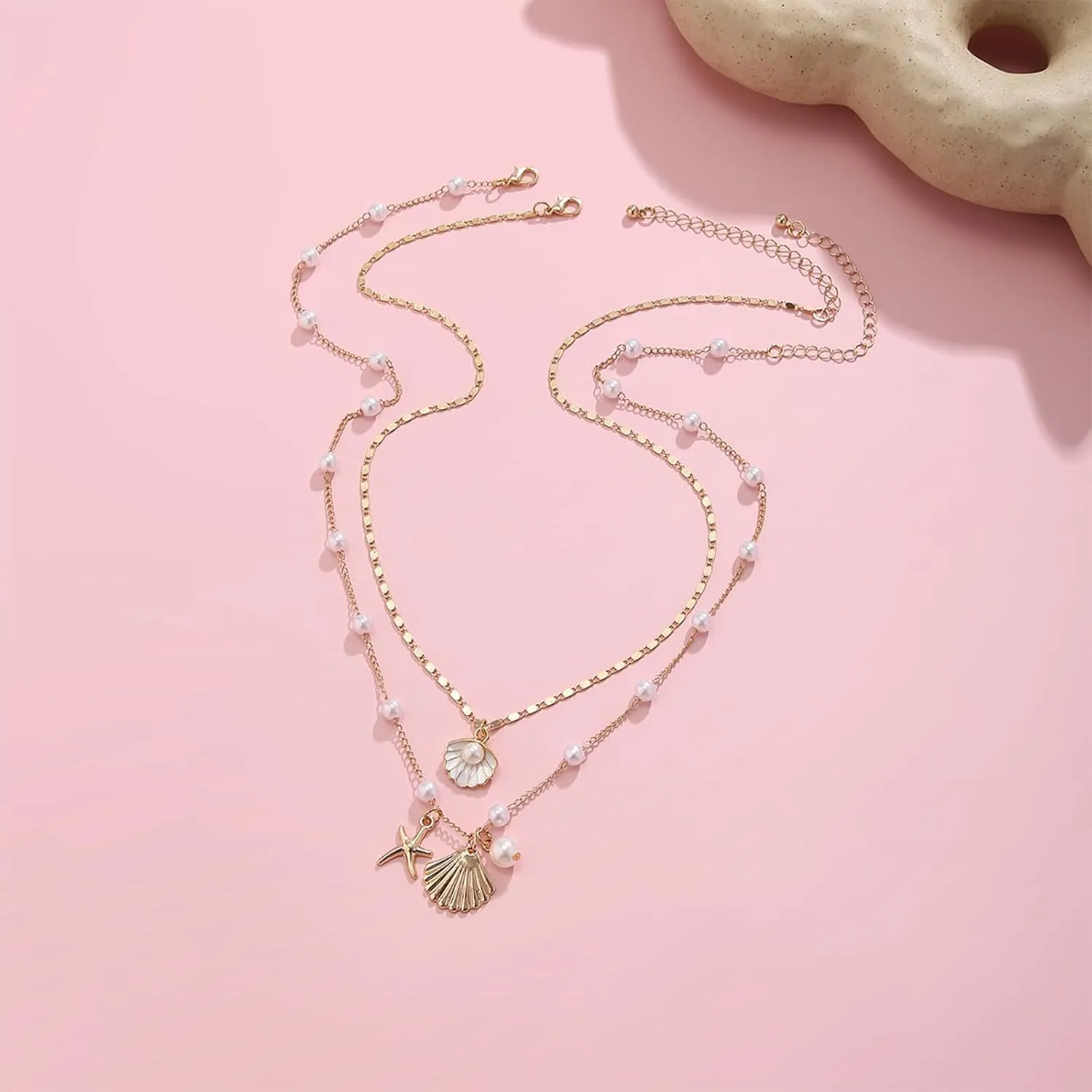 Seashell Necklace for Women Shell Necklace Summer Outfits for Women Adjustable Layered Sea Shell Charm Necklaces Beach Vacation Essentials Holiday Jewelry
