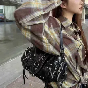 Shoulder Purse for Women, Leather Women's Handbag Y2k Aesthetic Coquette Shoulder Bag Hobo Punk Trendy Ladies Purse