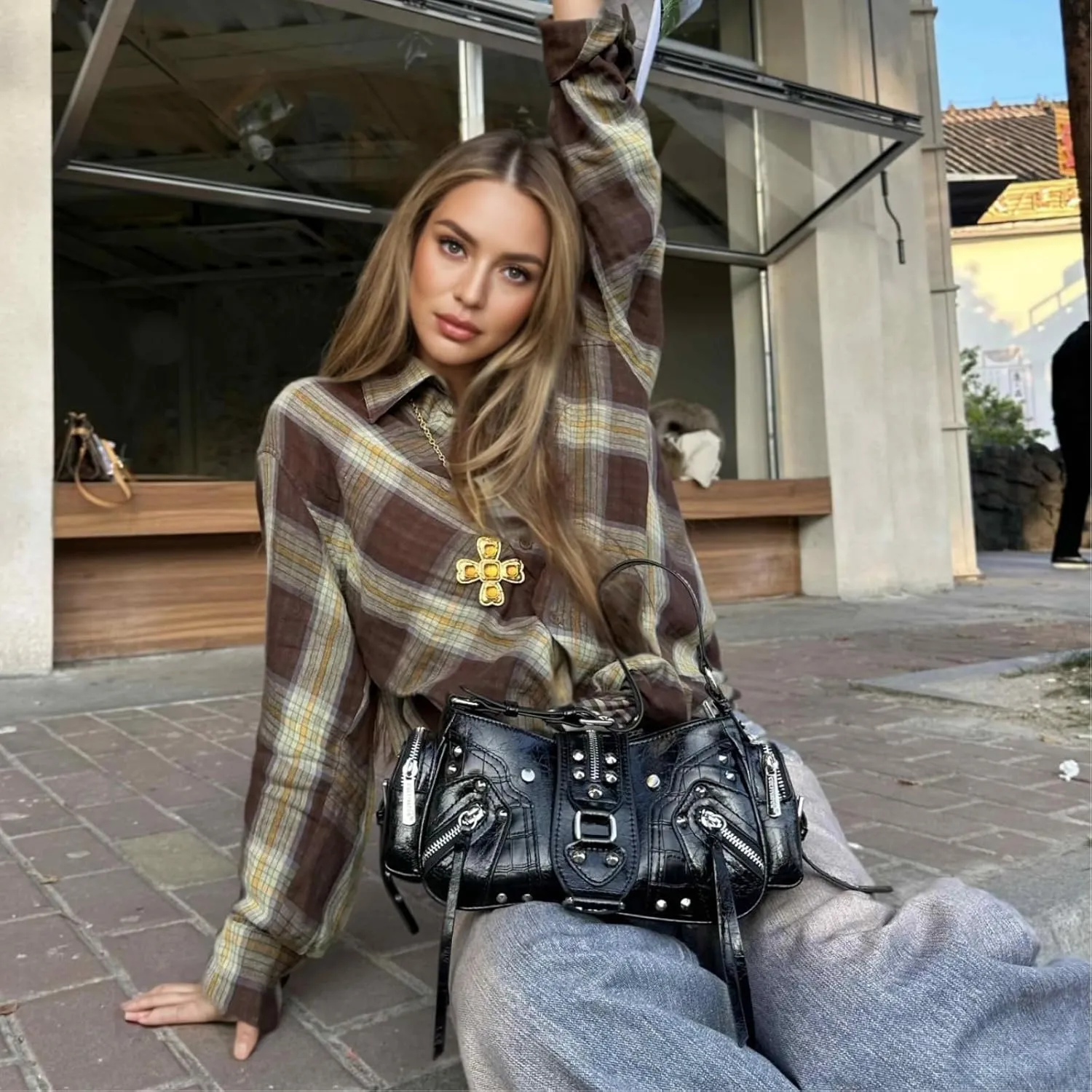 Shoulder Purse for Women, Leather Women's Handbag Y2k Aesthetic Coquette Shoulder Bag Hobo Punk Trendy Ladies Purse