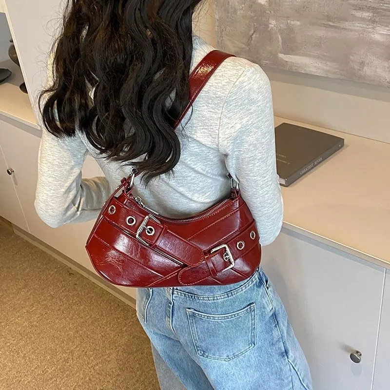 Shoulder Purse for Women, Leather Women's Handbag Y2k Aesthetic Coquette Shoulder Bag Hobo Punk Trendy Ladies Purse
