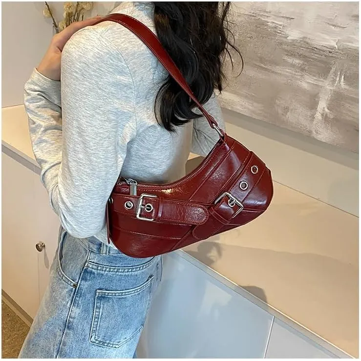 Shoulder Purse for Women, Leather Women's Handbag Y2k Aesthetic Coquette Shoulder Bag Hobo Punk Trendy Ladies Purse