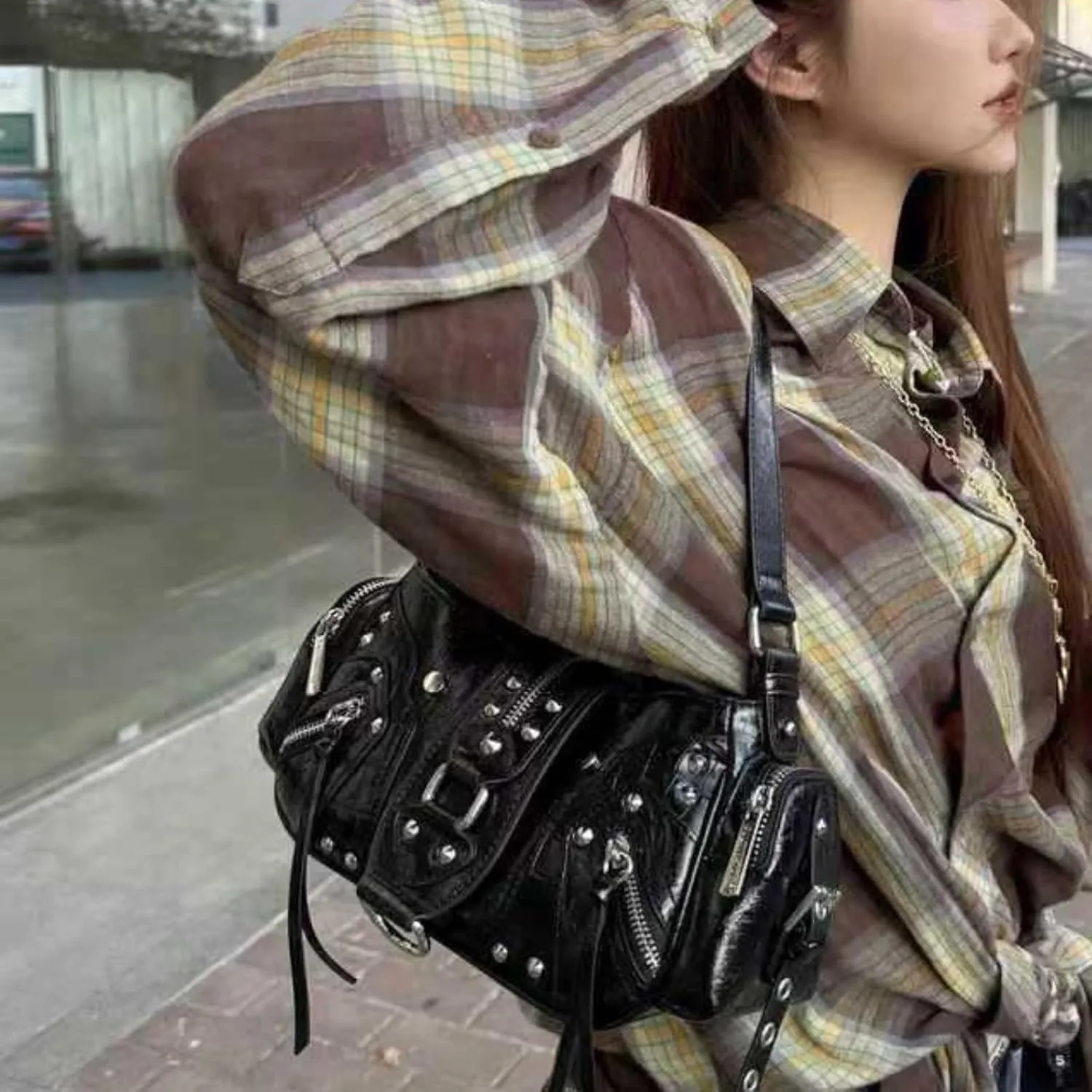 Shoulder Purse for Women, Leather Women's Handbag Y2k Aesthetic Coquette Shoulder Bag Hobo Punk Trendy Ladies Purse