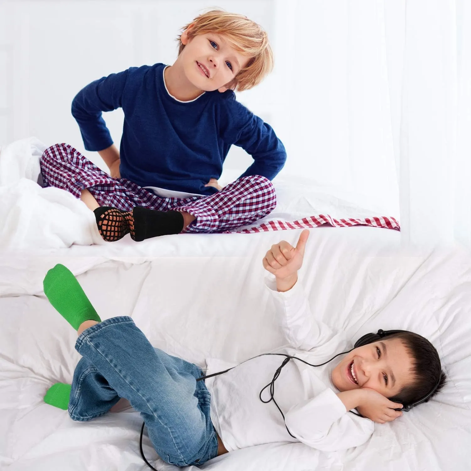 SkiBeaut Kid Trampolines Socks Ankle Grips Non Slip Child Socks for Boys Girls 2-5/6-9/10-13 Years