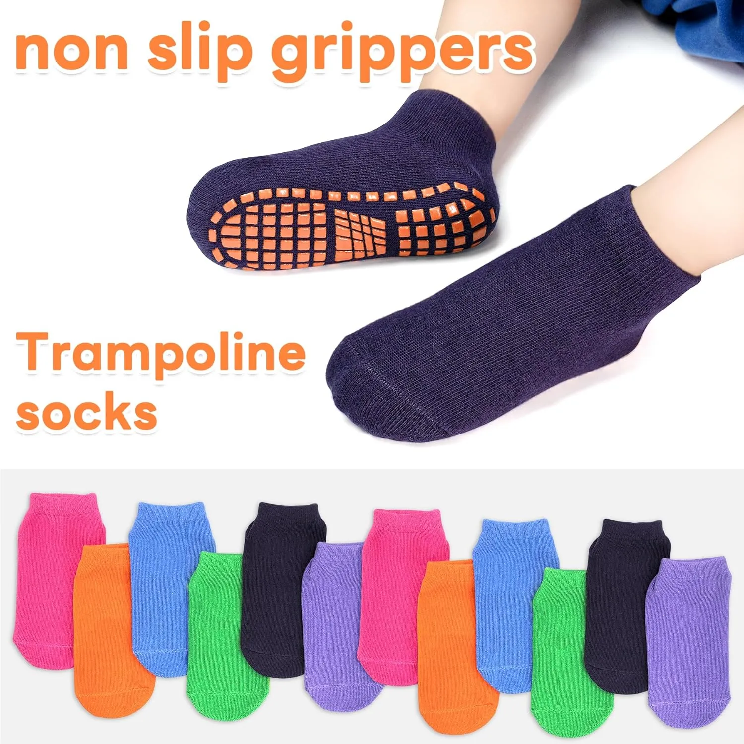 SkiBeaut Kid Trampolines Socks Ankle Grips Non Slip Child Socks for Boys Girls 2-5/6-9/10-13 Years